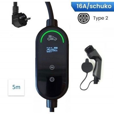 VeBox EV Portable Charger Type2 1-Phase (Adjustble 6A 16A) 3.7Kw + Bag