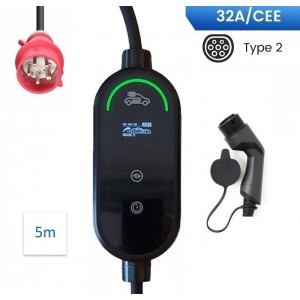 VEBox 11Kw Carregador Portátil T2 Trifásico (Cabo 5mts) (Ajustável de 6A a 16A) + (Bolsa)