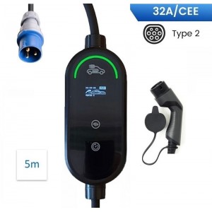 VEBox 7.4Kw Carregador Portátil T2 Monofásico (Cabo 5mts) (Ajustável de 6A a 32A) + (Bolsa)