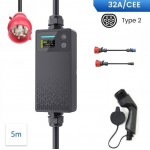 VoltEco Carregador Portátil 22Kw T2 Trifásico (Cabo 5mts) Ajustável de 6A a 32A Kit PT + (Bolsa)