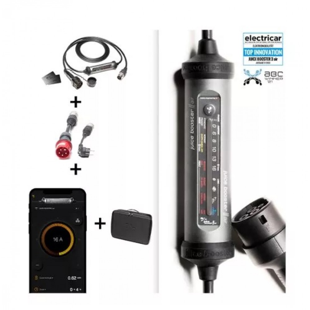 JUICE Booster3 air 11Kw Carregador portátil T2 Trifásico (Ajustável de 6A a 32A) Kit PT 