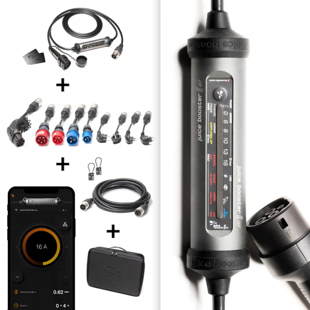 JUICE Booster3 air 11Kw Carregador portátil T2 Trifásico (Ajustável de 6A a 32A) Kit EU
